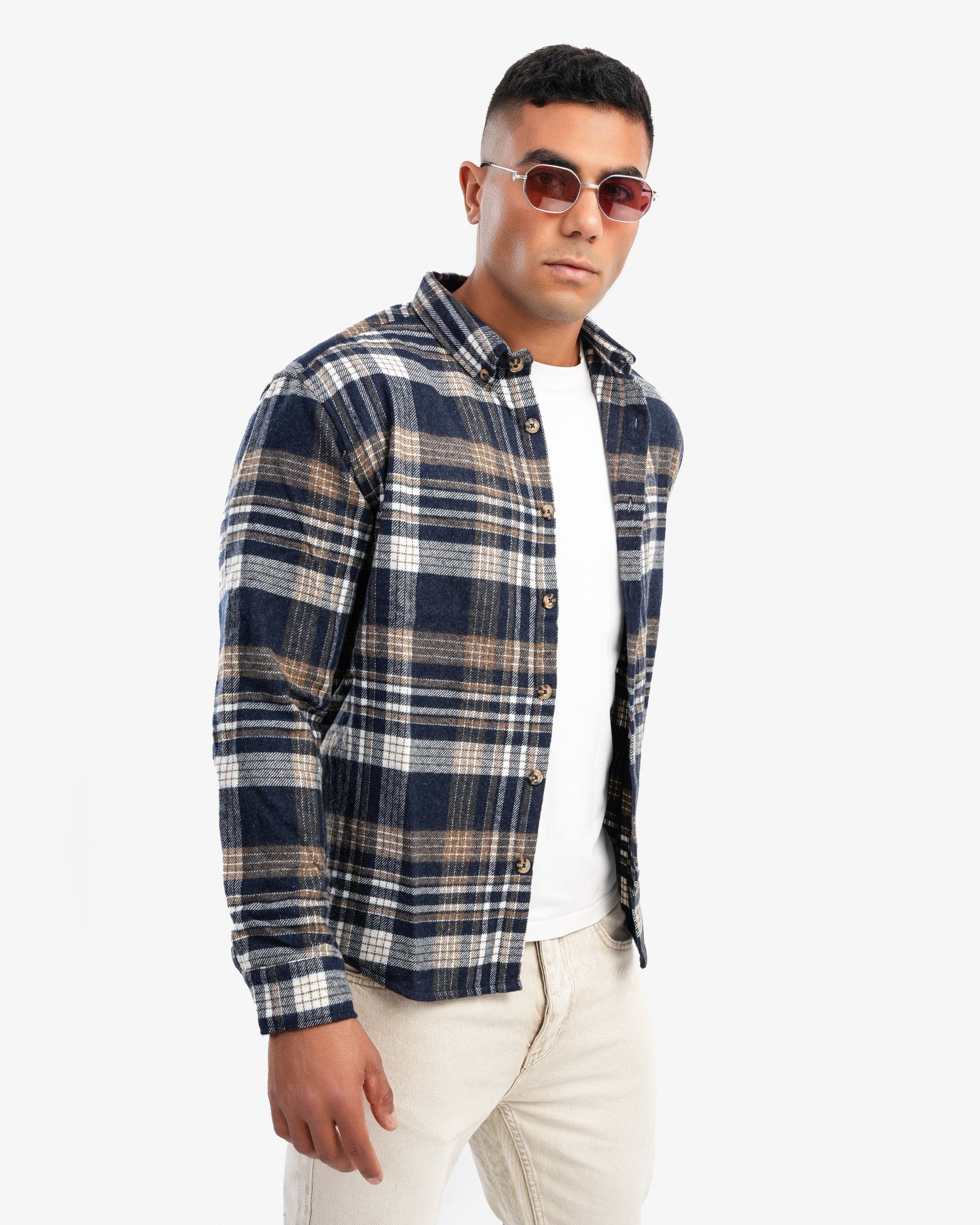 Men's Collar Wool Stripped Long Sleeve Shirt In Blue