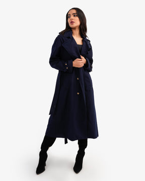 Women's Trench Coat With Gold Toned Buttons In Dark Blue