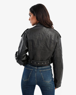 Women's Leather Biker Jacket In Black