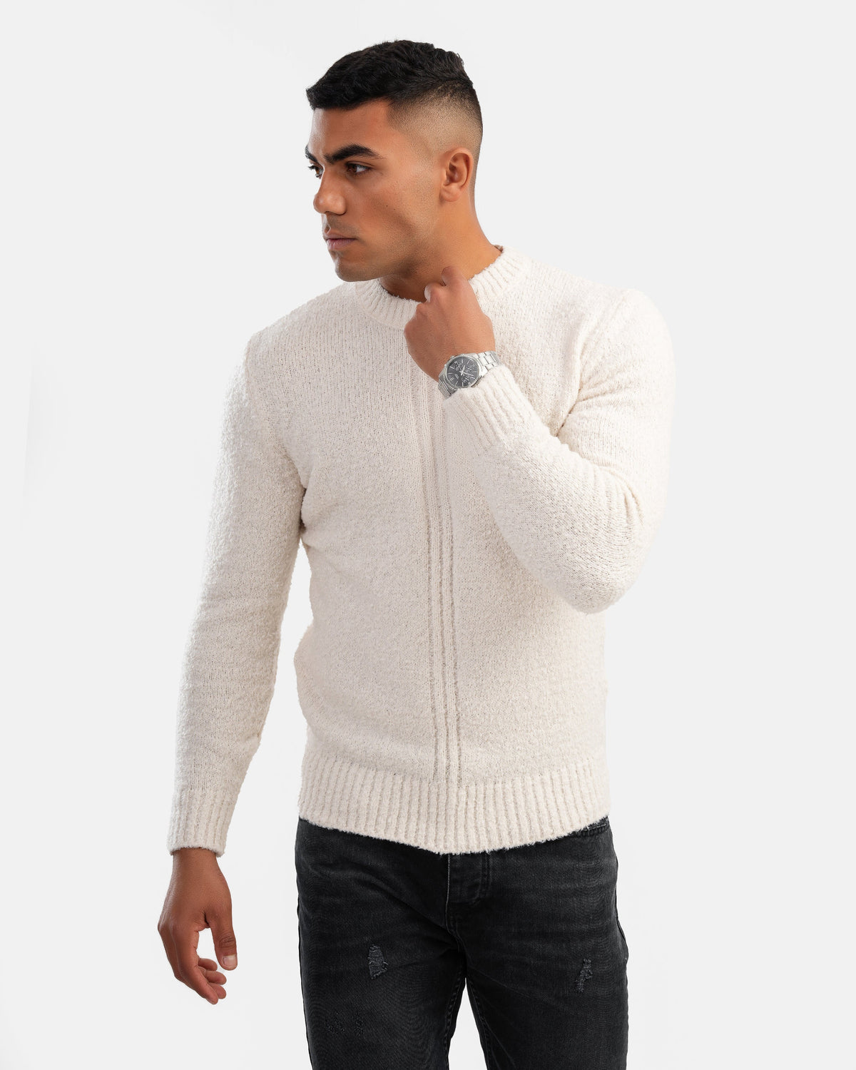 Men's Crew Neck Basic Pullover In White