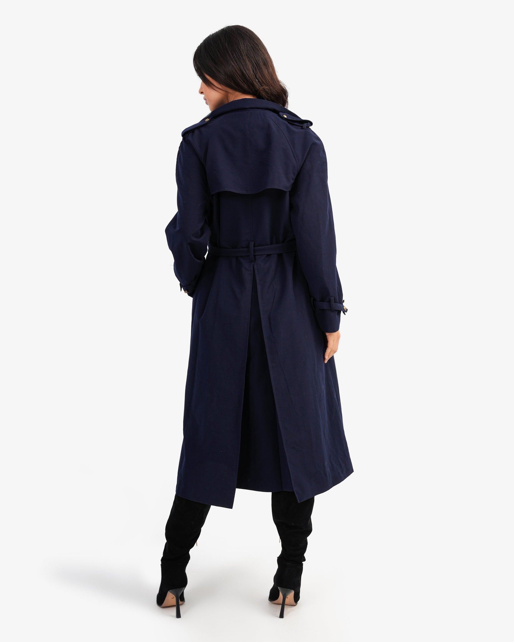 Women's Trench Coat With Gold Toned Buttons In Dark Blue