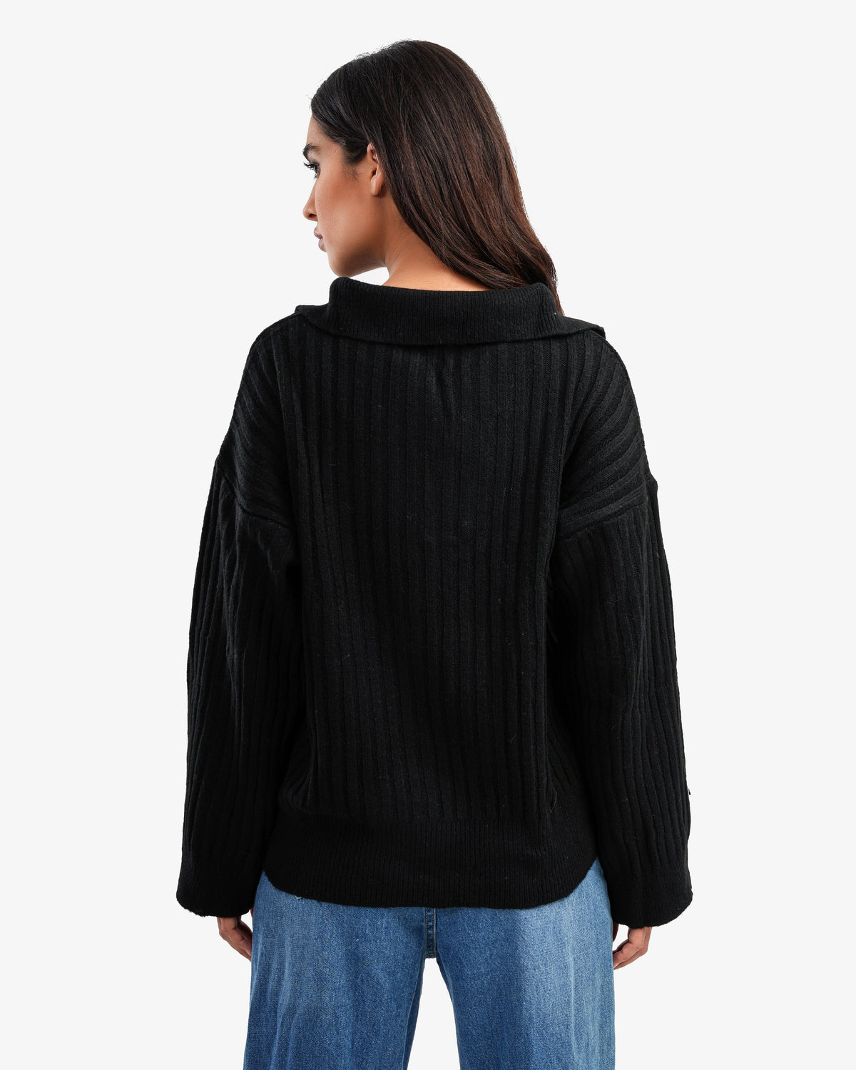 Women's Oversize V Neck Pullover In BLack