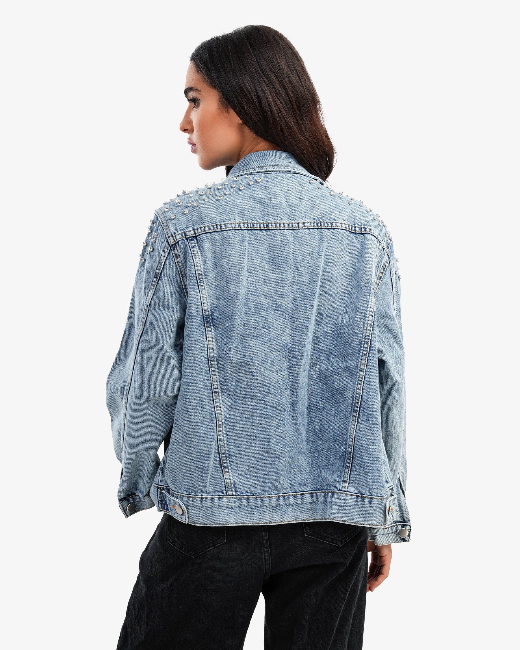 Women's Blue Denim Jacket With Stones