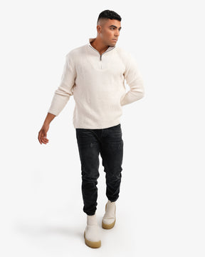 Men’s Long Sleeve Half Zip Pullover In Off White