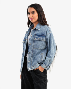 Women's Blue Denim Jacket With Back Pattern