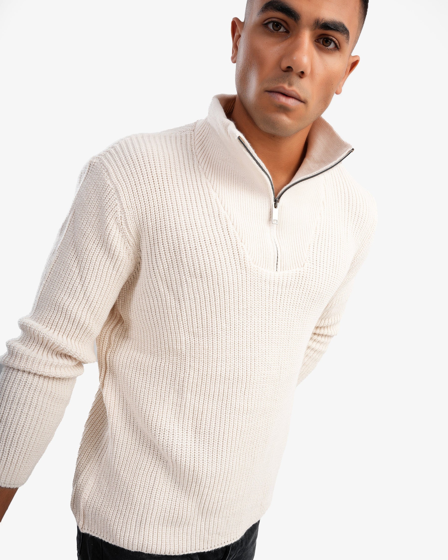 Men’s Long Sleeve Half Zip Pullover In Off White