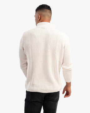 Men’s Long Sleeve Half Zip Pullover In Off White