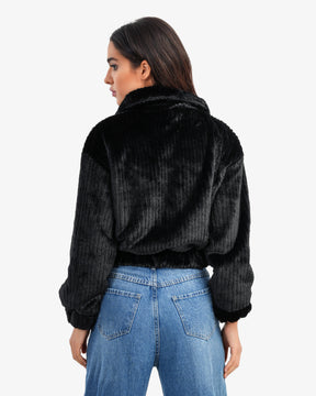 Women's Plain Fluffy Jacket In Black