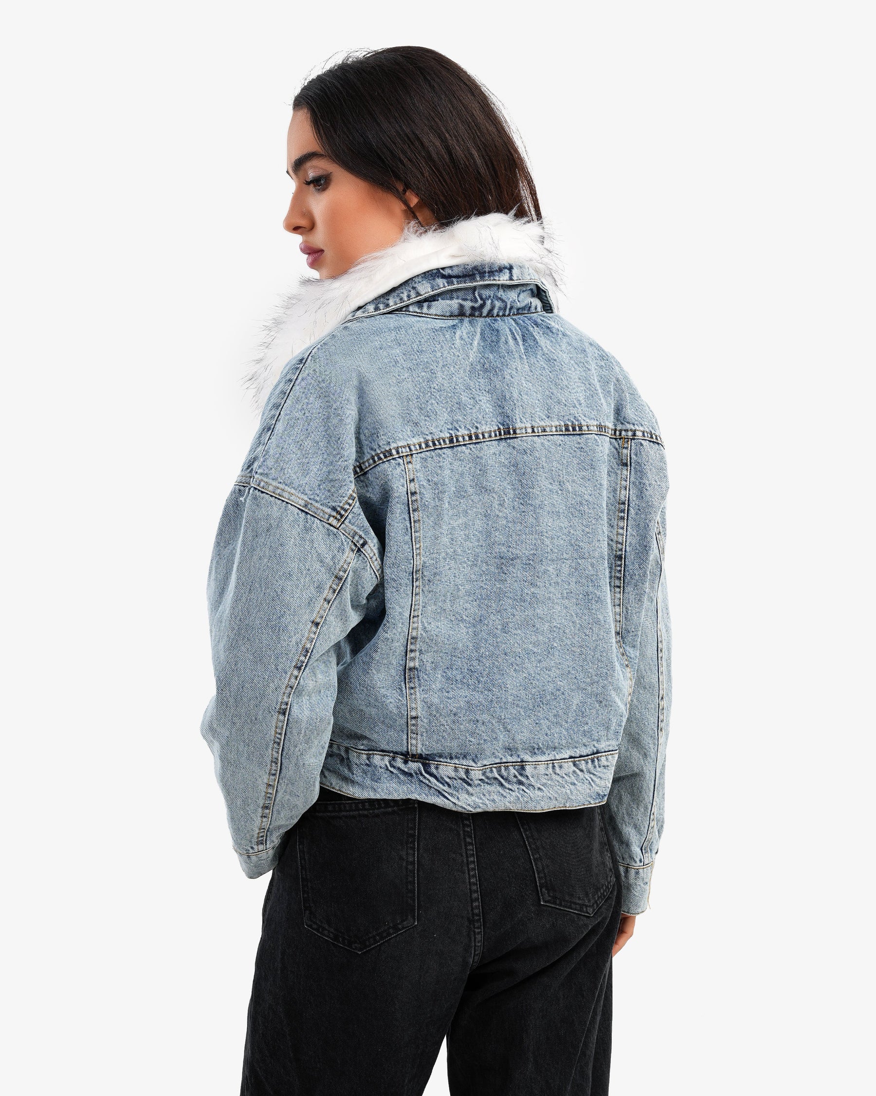 Women's Blue Denim Jacket With Fur