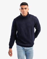 Men’s High Neck Ribbed Pullover In Dark Blue