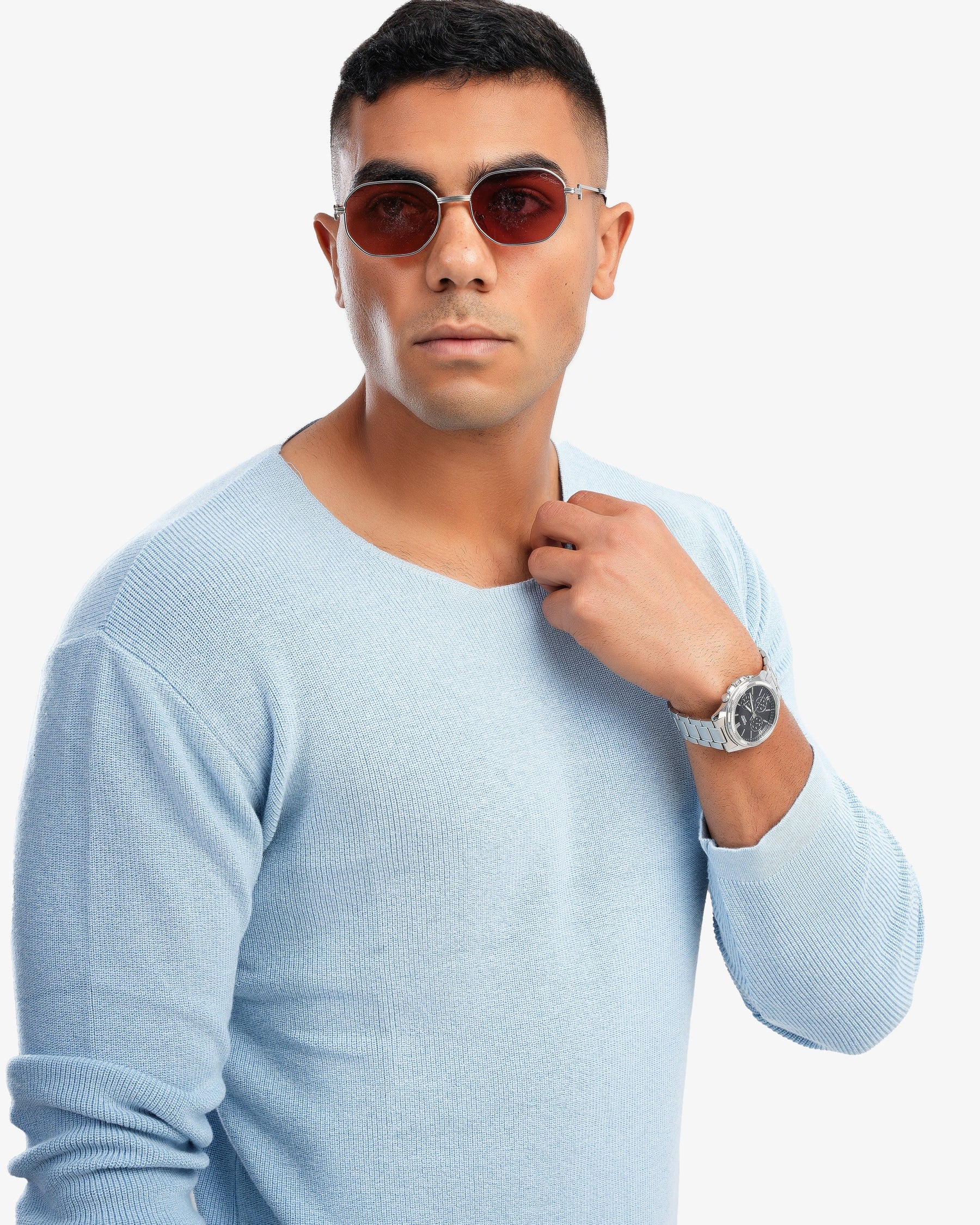 Men’s Boat Neck Basic Pullover In Baby Blue