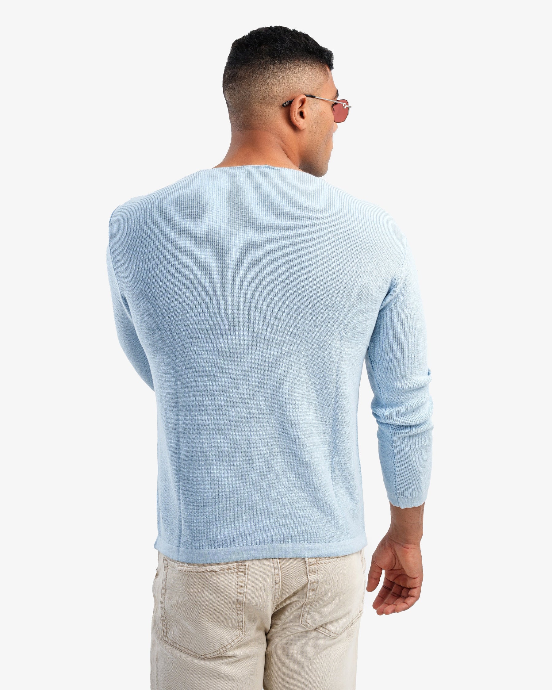 Men’s Boat Neck Basic Pullover In Baby Blue