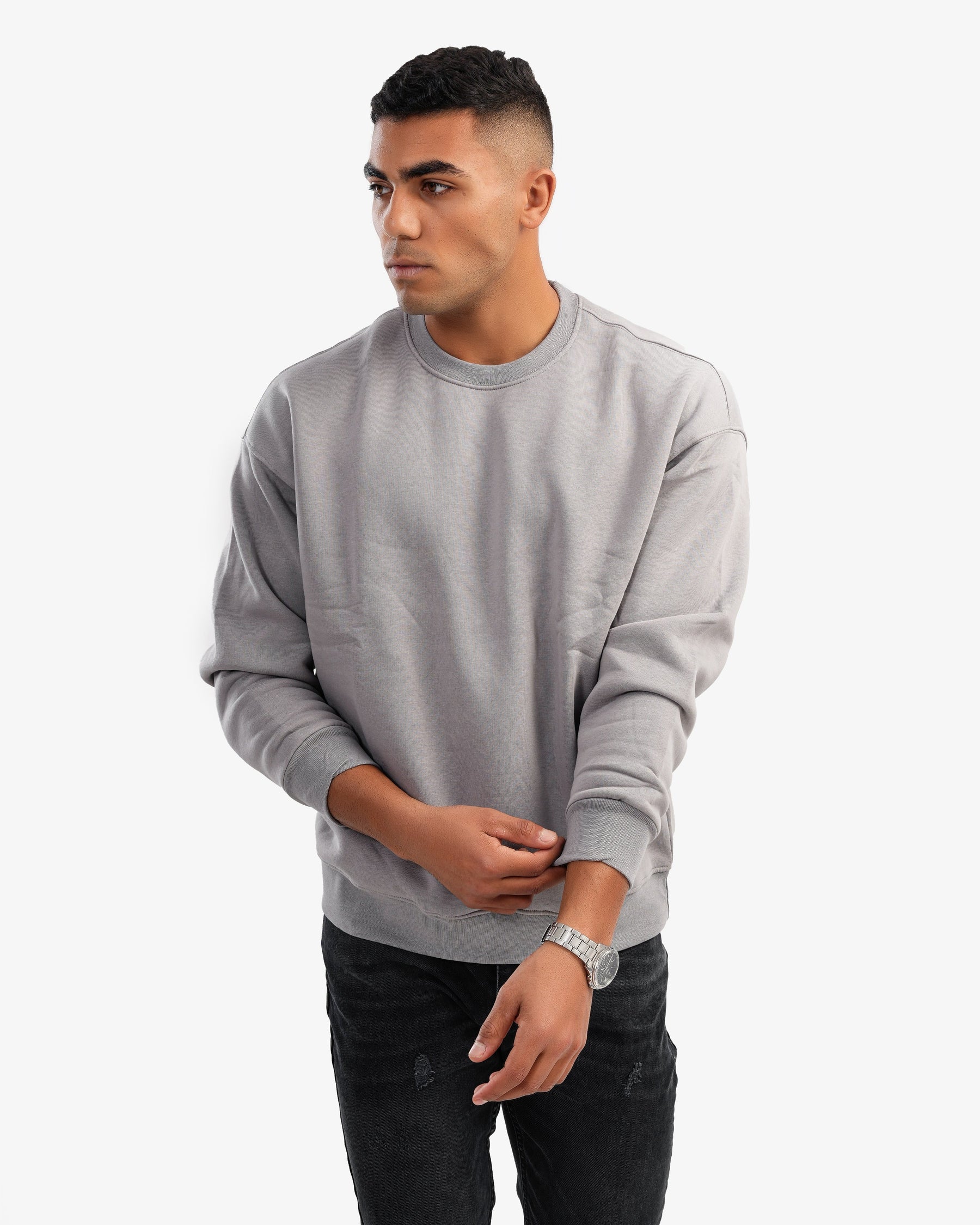 Men's Crew Neck Basic Sweatshirt In Gray