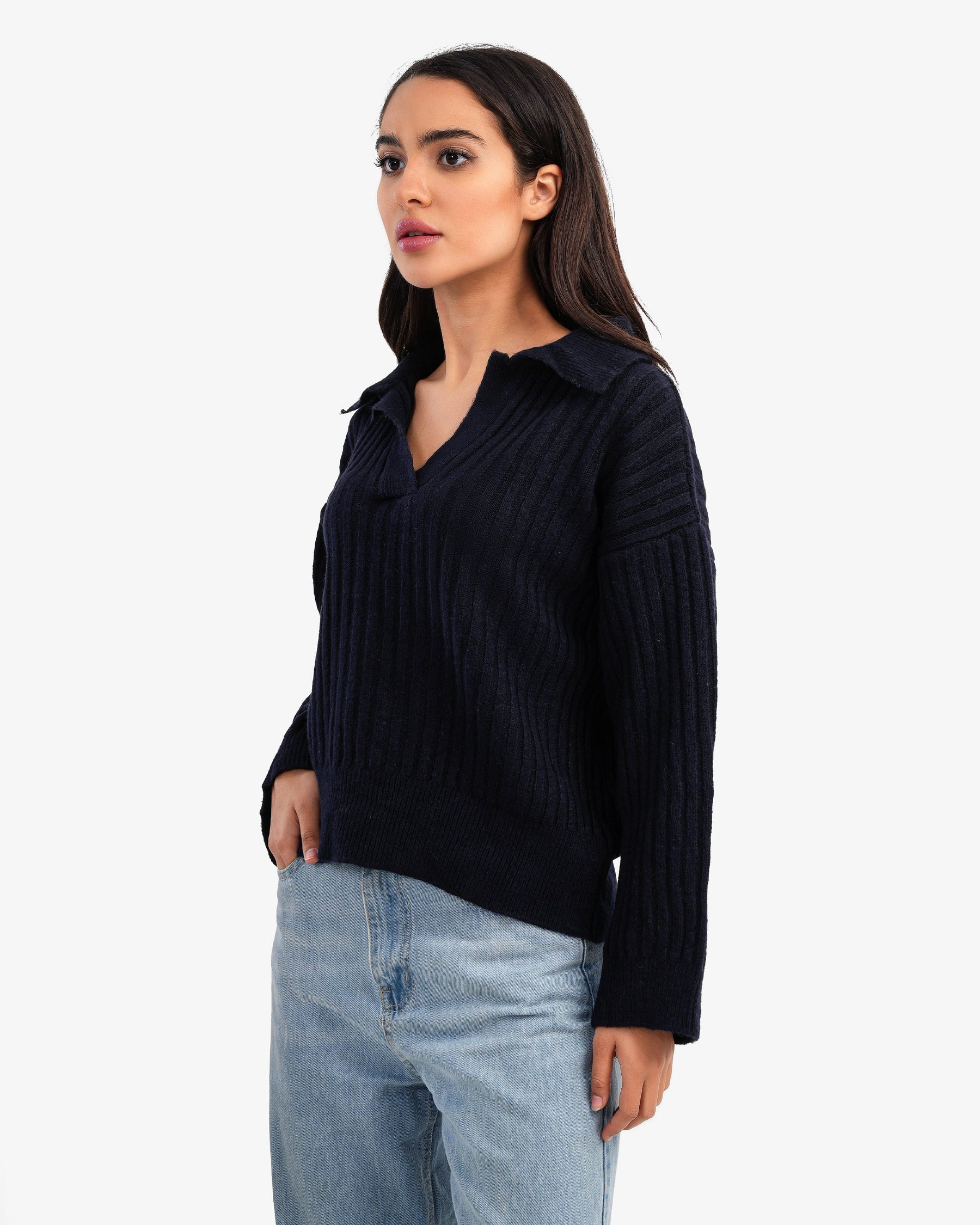 Women's Oversize V Neck Pullover In Dark Blue