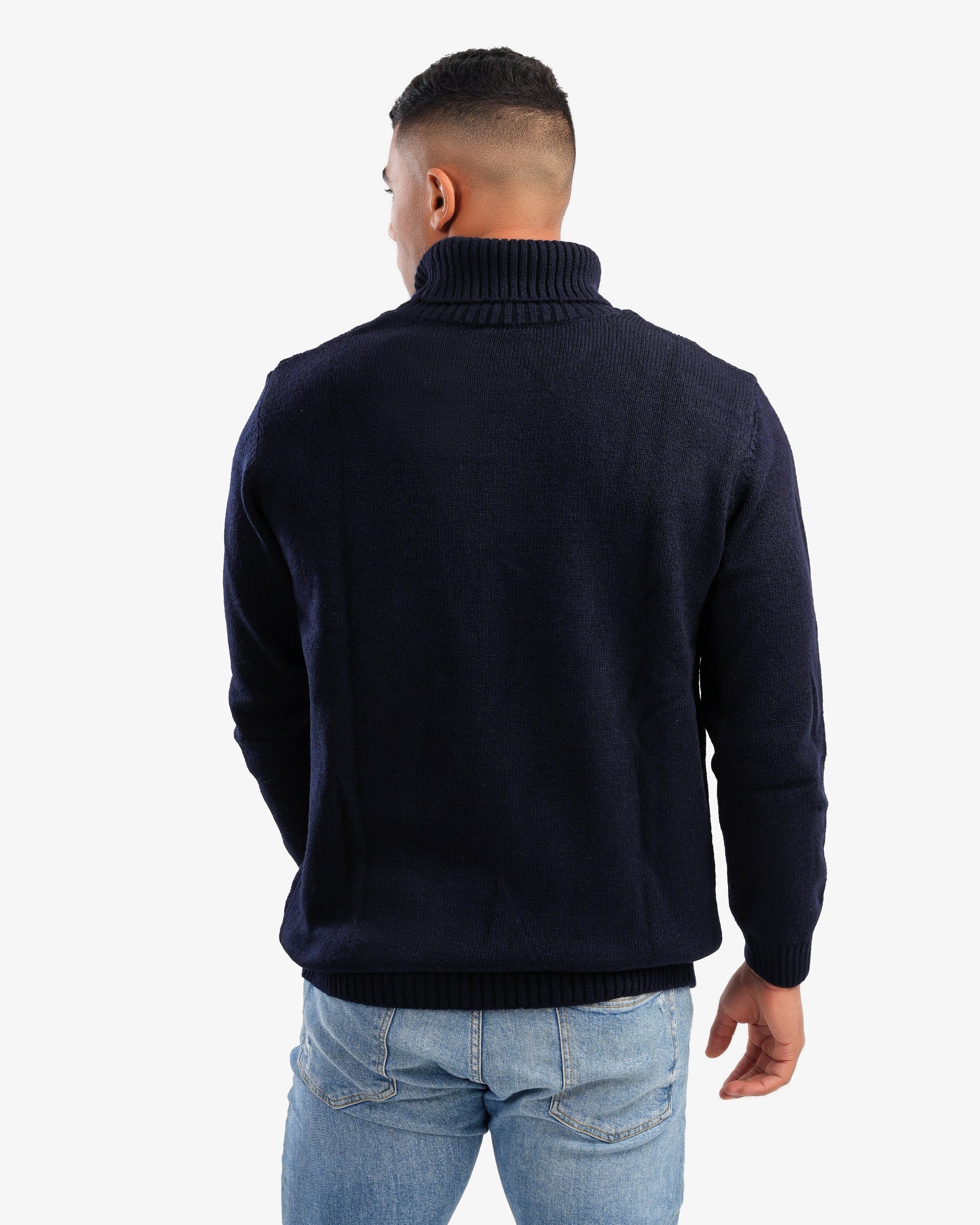 Men’s High Neck Ribbed Pullover In Dark Blue