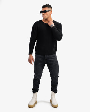 Men’s Boat Neck Basic Pullover In Black