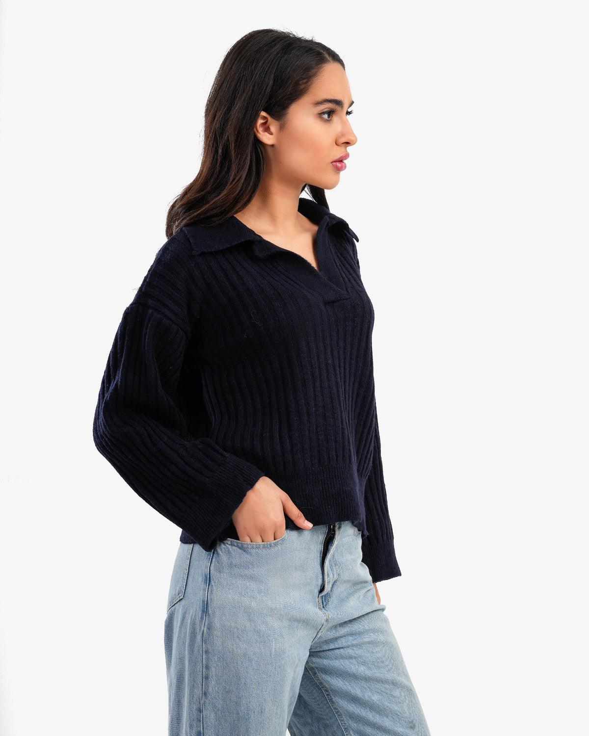 Women's Oversize V Neck Pullover In Dark Blue