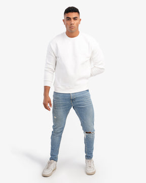 Men's Crew Neck Basic Sweatshirt In White