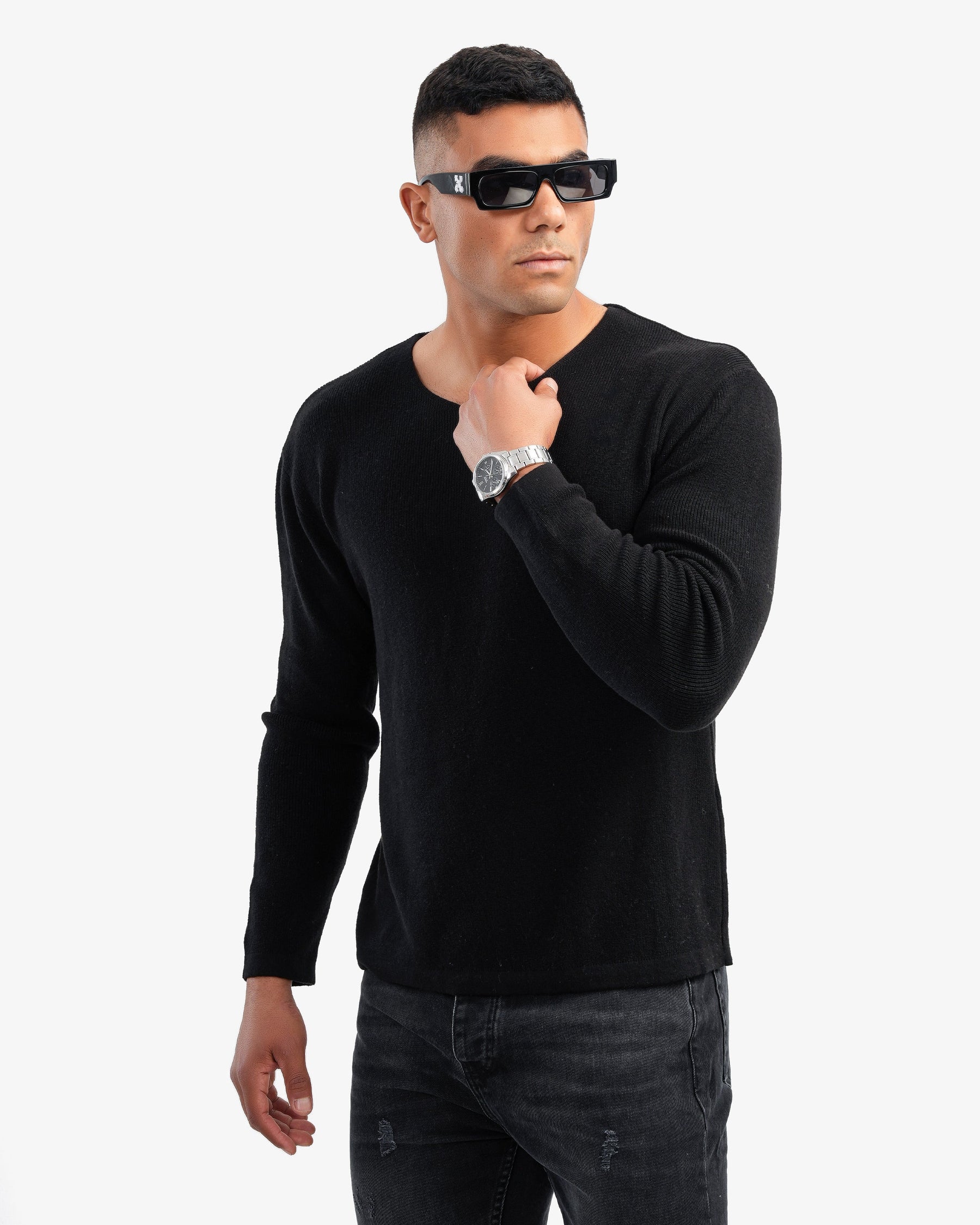 Men’s Boat Neck Basic Pullover In Black