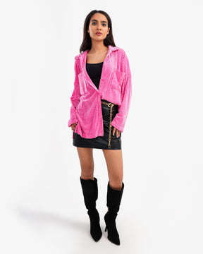 Women's Long Striped Velvet Shirt In Pink