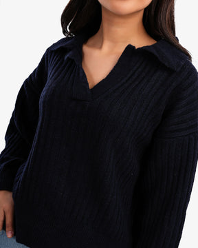 Women's Oversize V Neck Pullover In Dark Blue