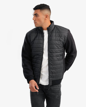 Men’s Waterproof Puffer Jacket With Fabric Sleeves In Black