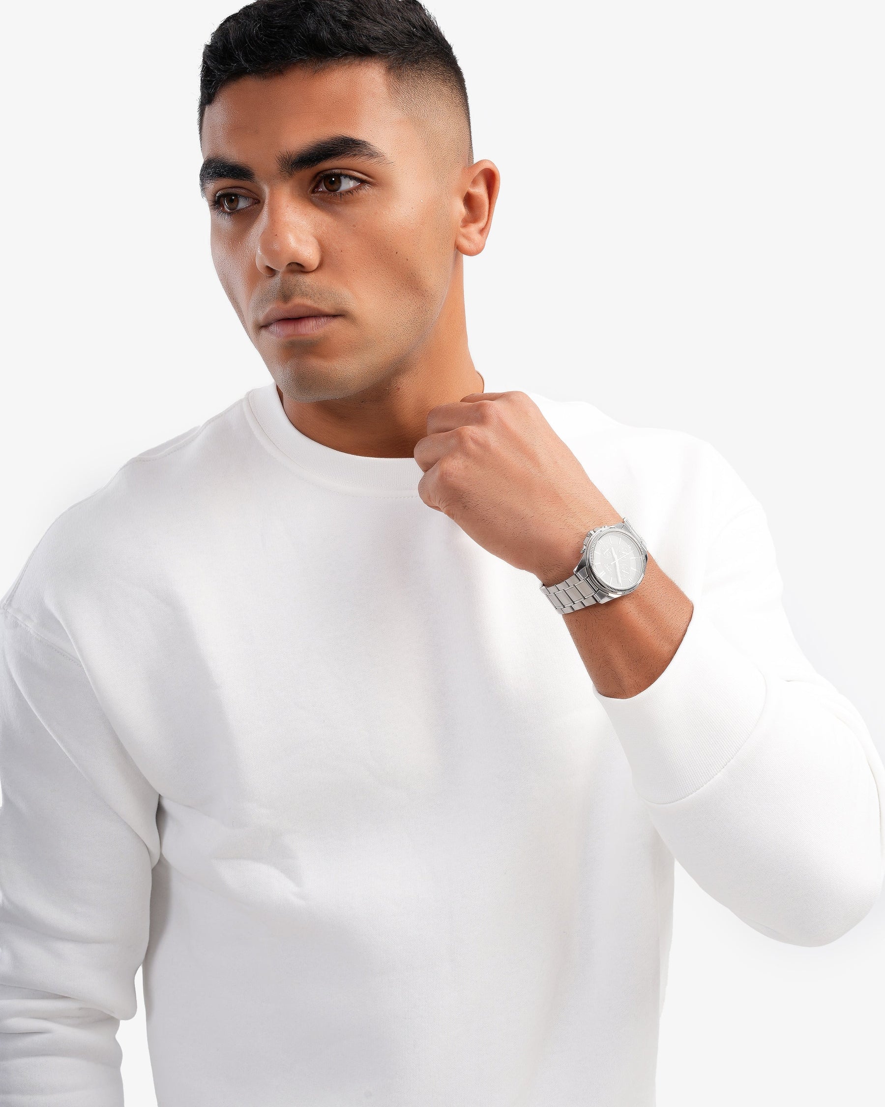 Men's Crew Neck Basic Sweatshirt In White