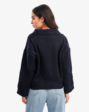 Women's Oversize V Neck Pullover In Dark Blue