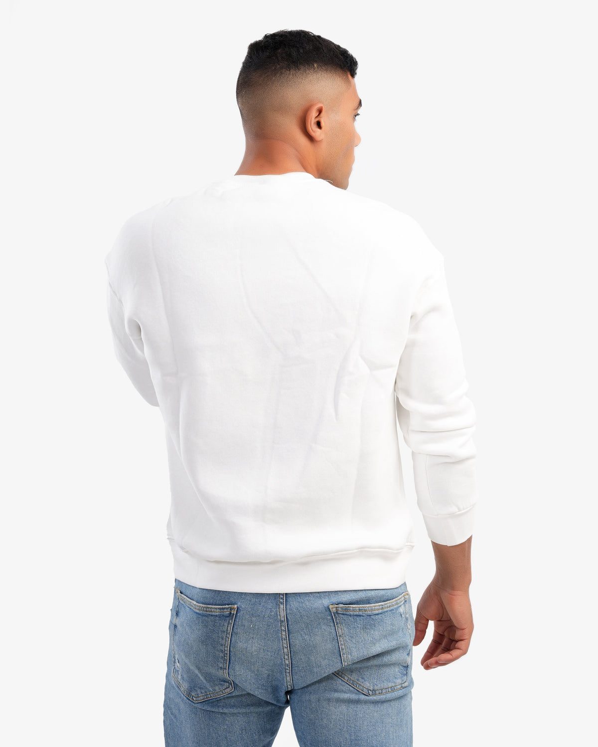 Men's Crew Neck Basic Sweatshirt In White