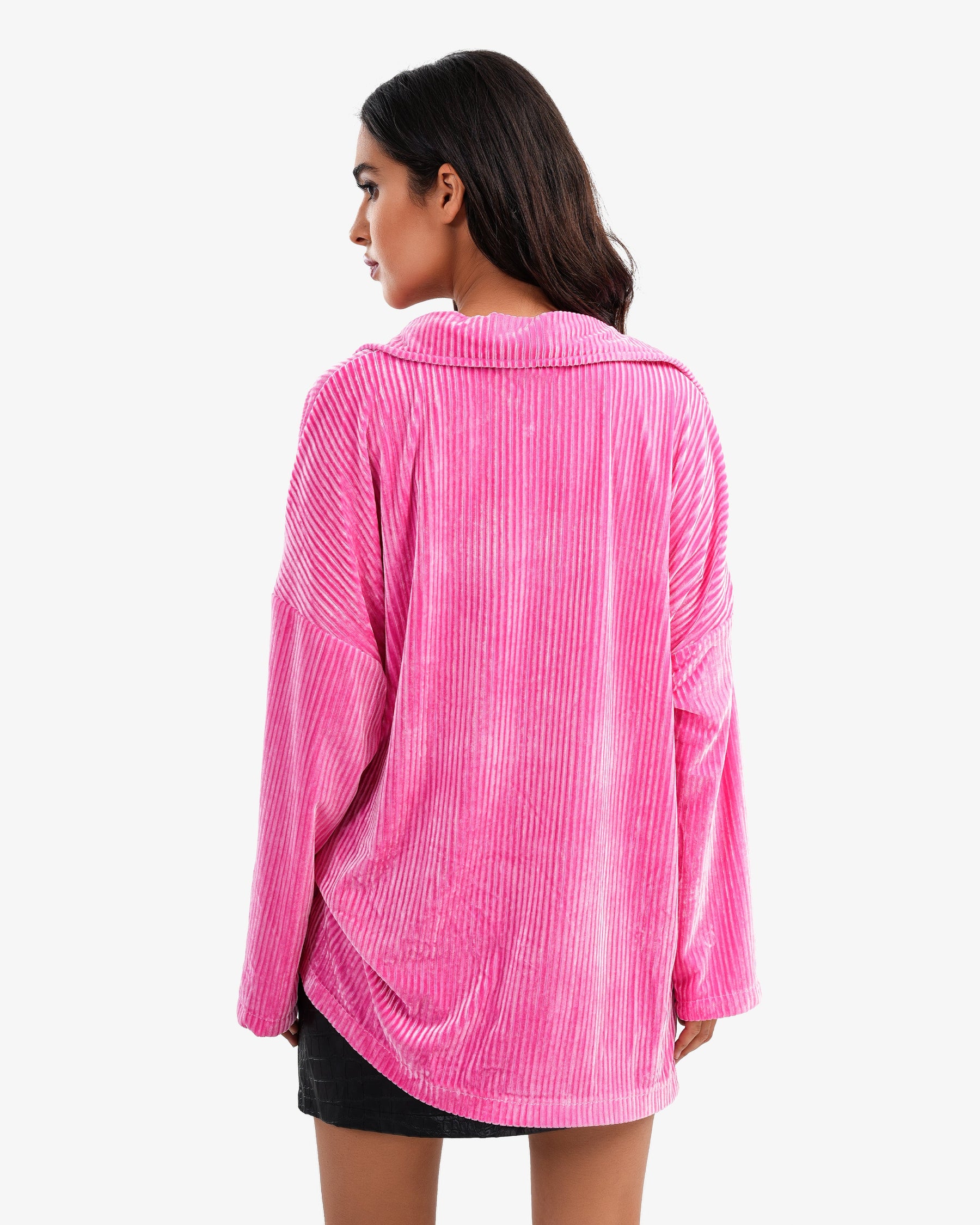 Women's Long Striped Velvet Shirt In Pink