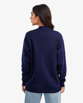 Women's V Neck Cardigan With Buttons In Navy Blue