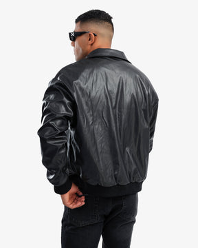 Men's Leather Jacket with Pockets In Black