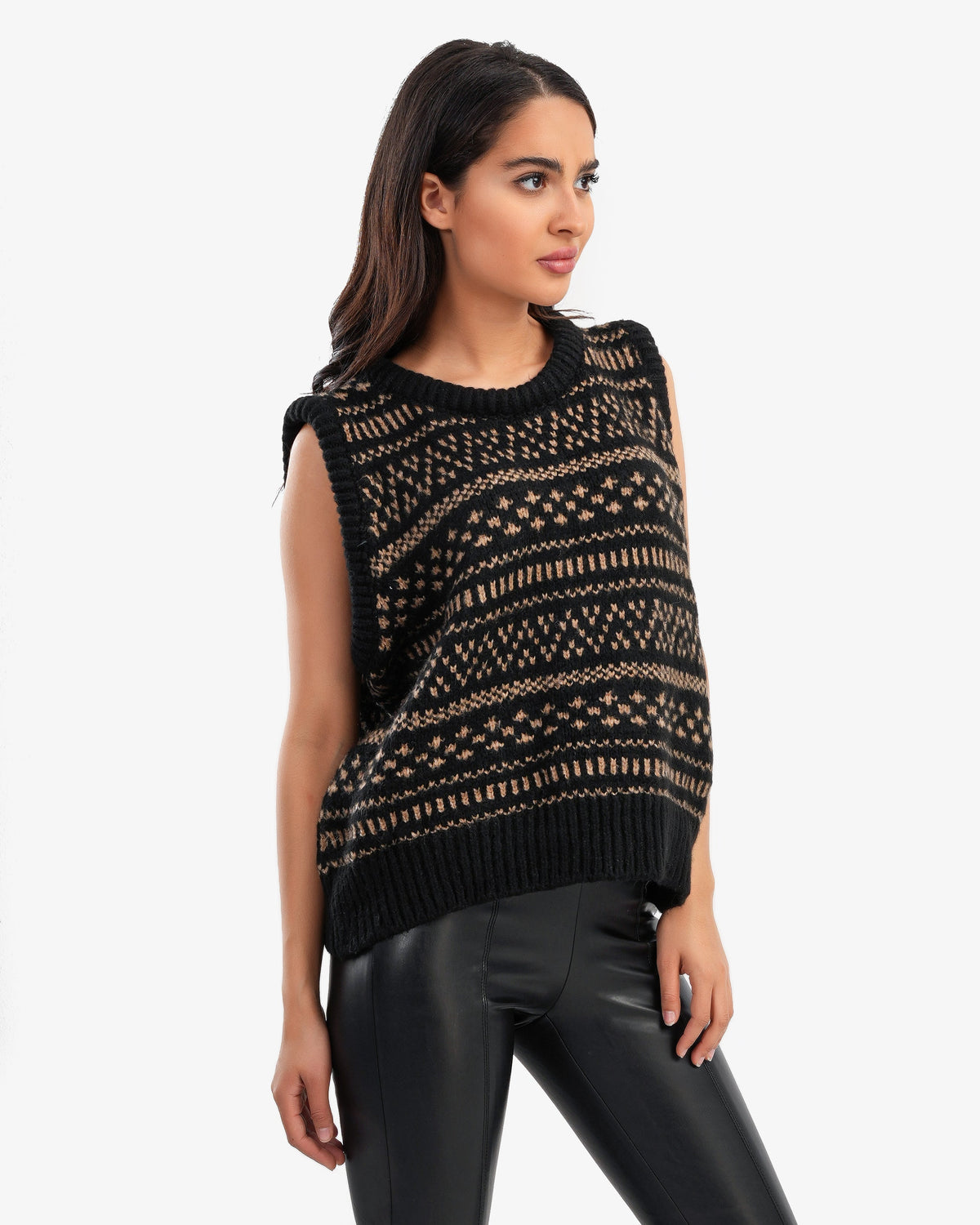 Women's Patterned Crewneck Vest In Black