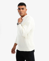 Men's Crew Neck Ripped Pullover In White