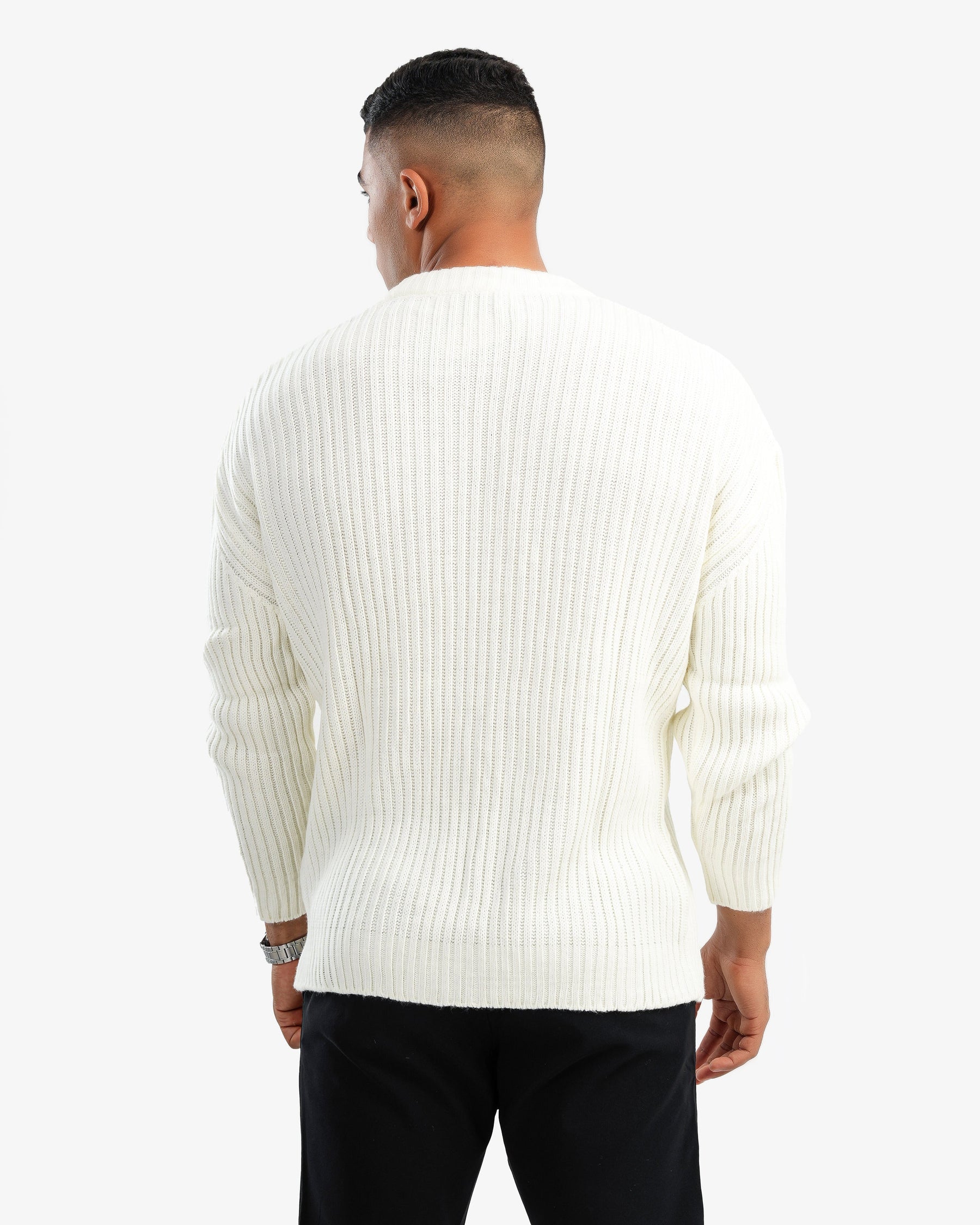 Men's Crew Neck Ripped Pullover In White