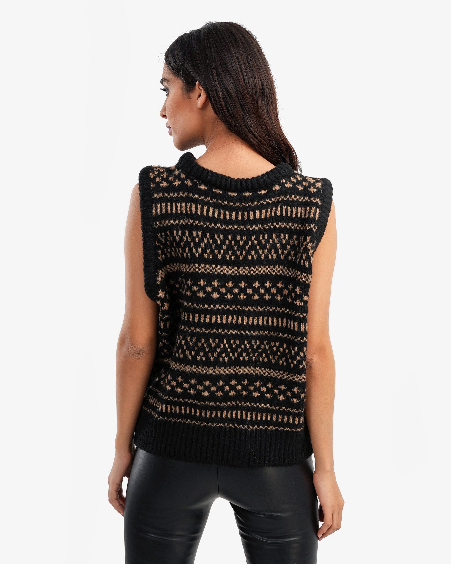 Women's Patterned Crewneck Vest In Black