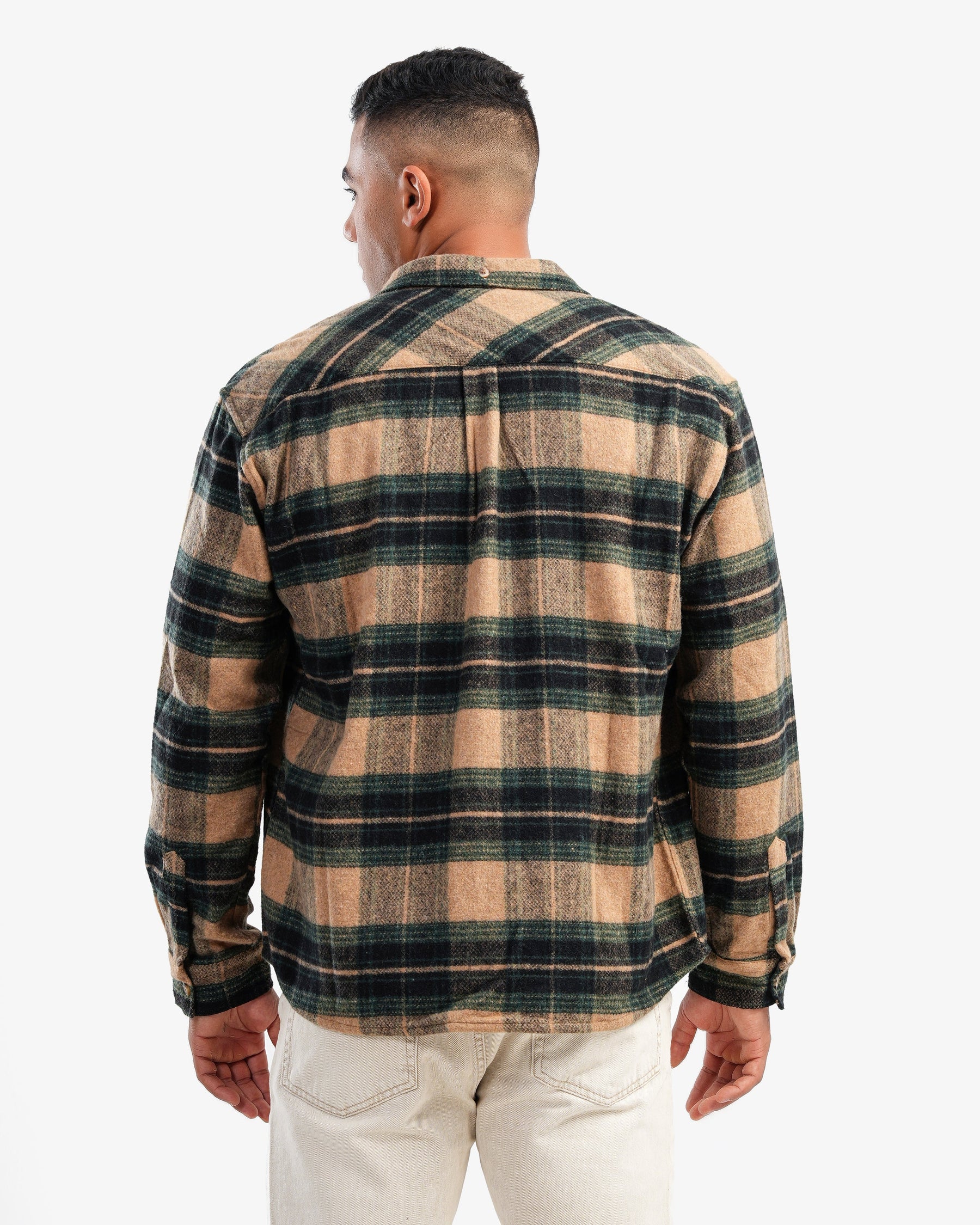 Men's Collar Wool Stripped Long Sleeve Shirt In Olive