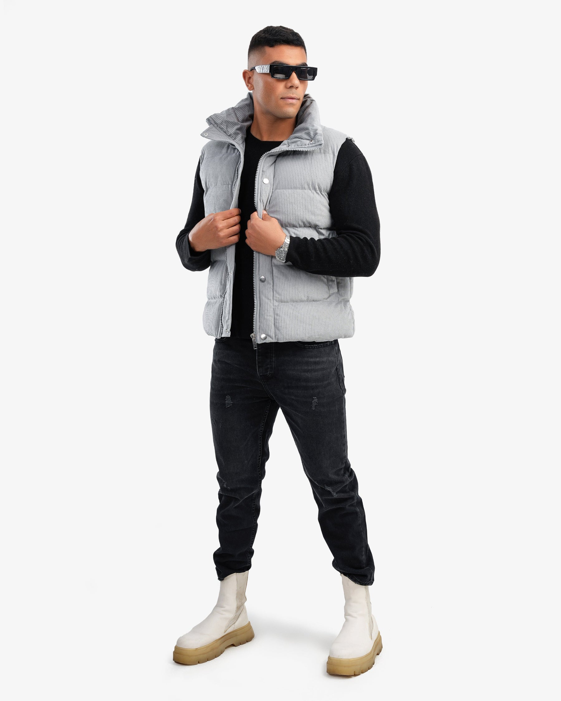 Men's High Collar Puffer Vest In Gray