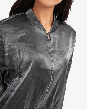 Women's Metallic Leather Bomber Jacket