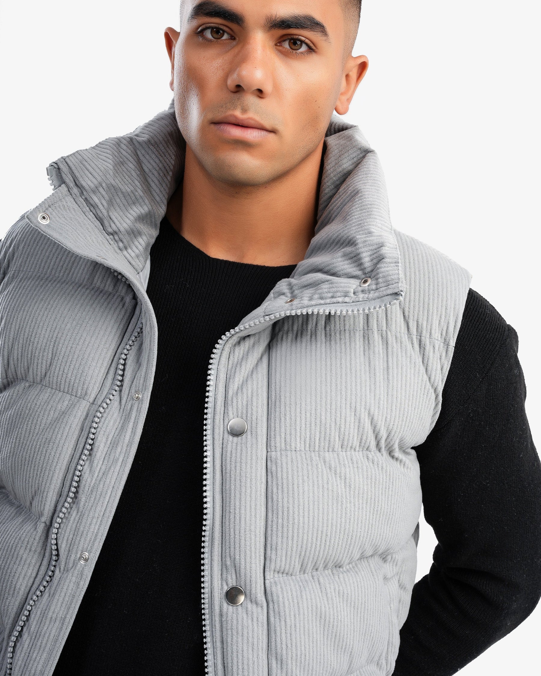 Men's High Collar Puffer Vest In Gray