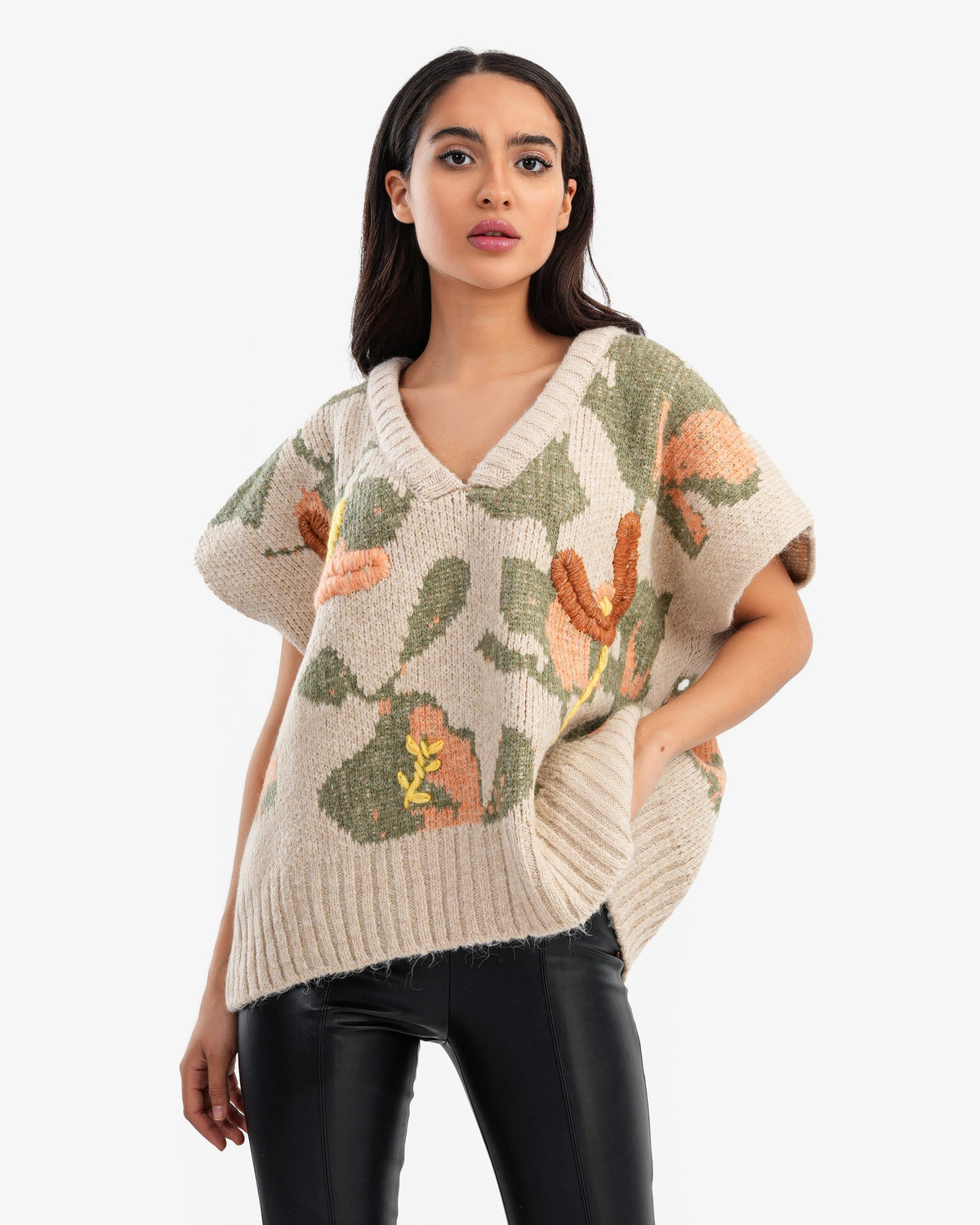 Women's Oversize Colorful V Neck Pullover