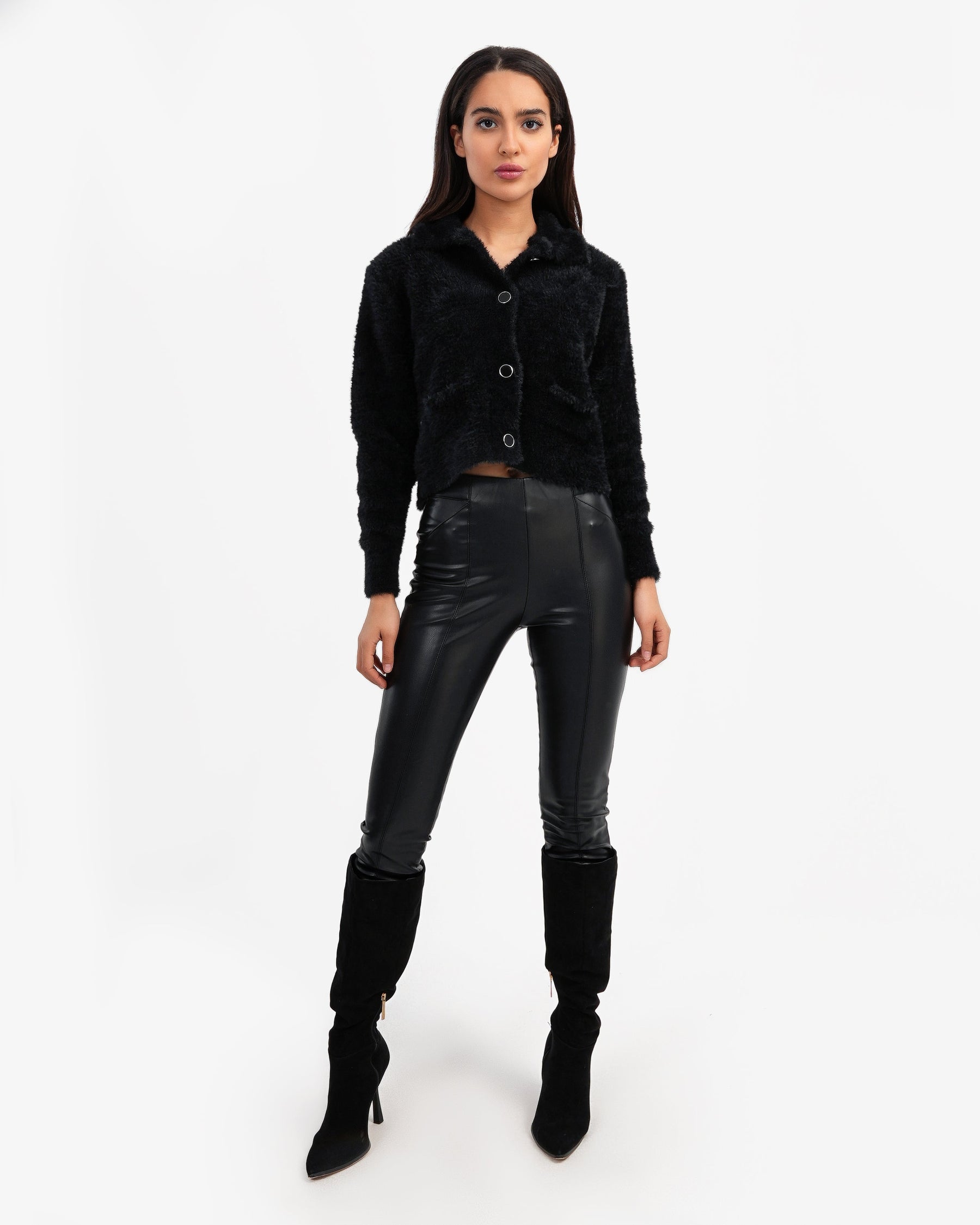 Women's Cropped Angora Cardigan In Black