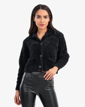 Women's Cropped Angora Cardigan In Black