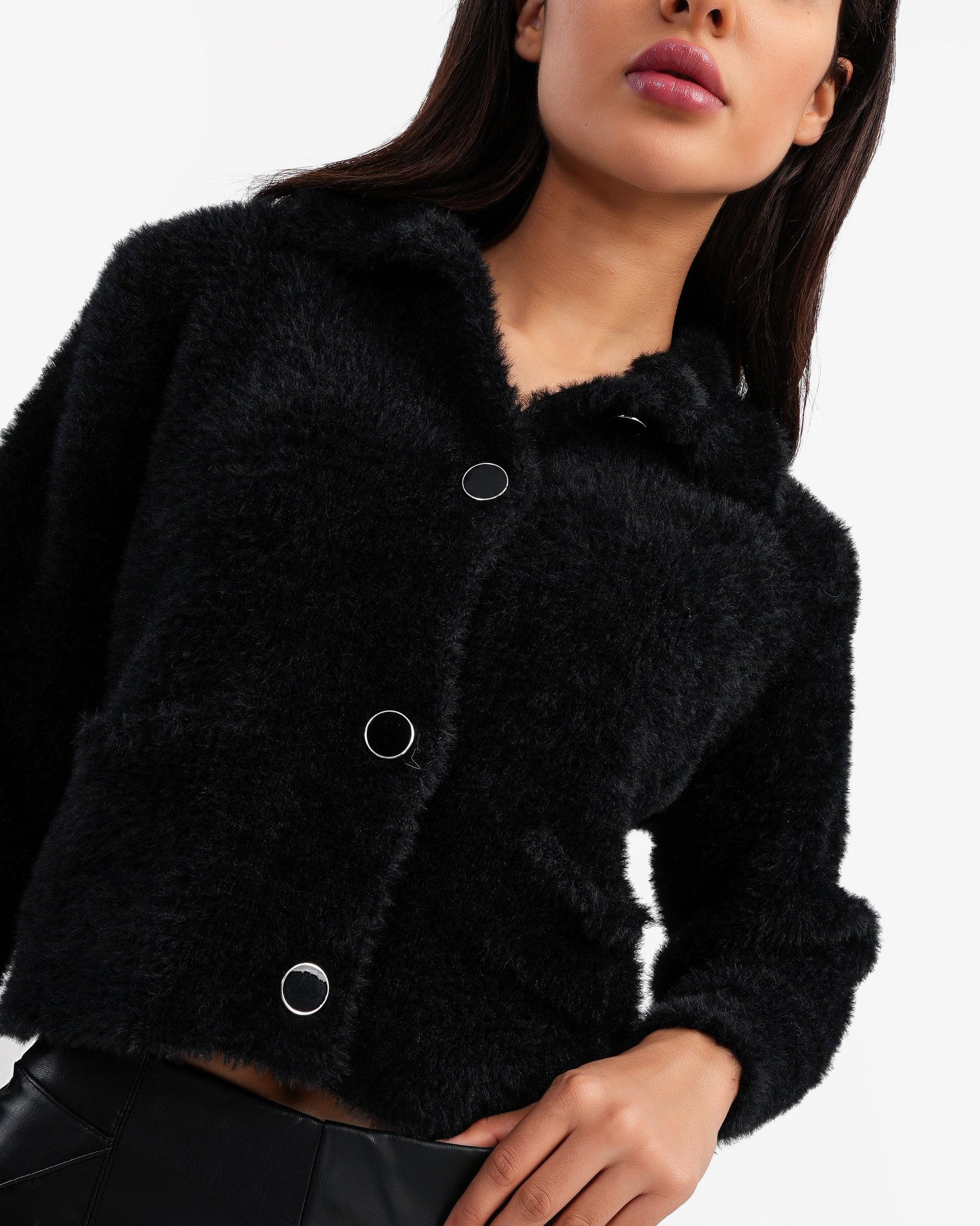 Women's Cropped Angora Cardigan In Black