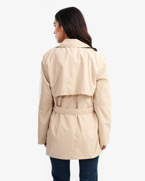 Women's Trench Short Coat With Gold Toned Buttons In Beige