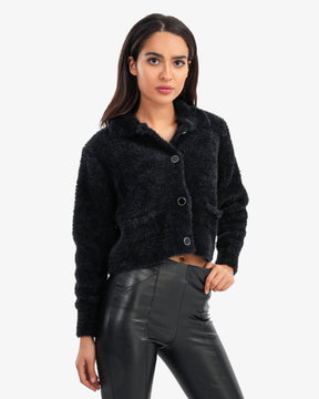 Women's Cropped Angora Cardigan In Black