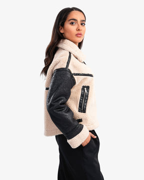 Women's Sleeve Leather Shearling Jacket In Beige