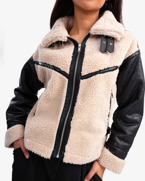 Women's Sleeve Leather Shearling Jacket In Beige