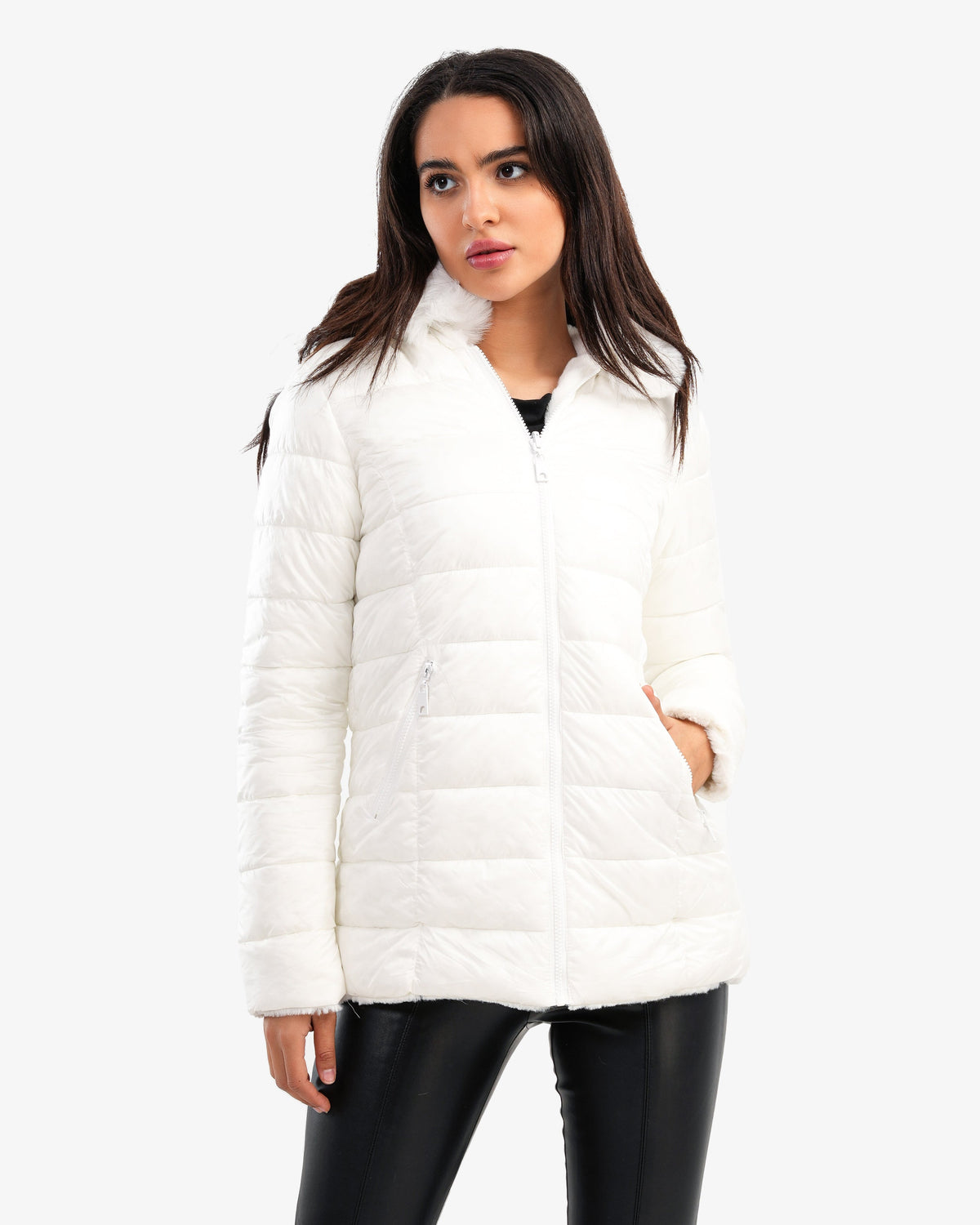 Women's Double Face Waterproof Puffer Coat In White