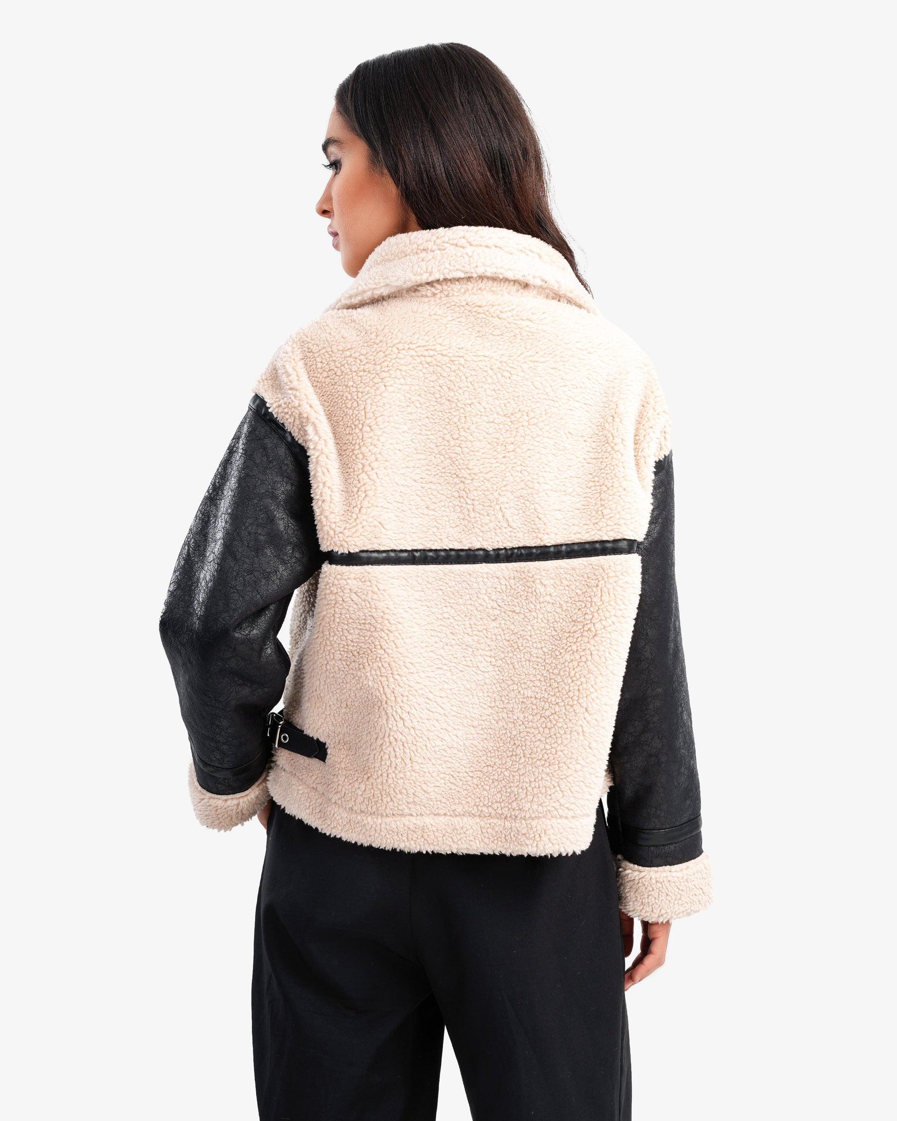 Women's Sleeve Leather Shearling Jacket In Beige